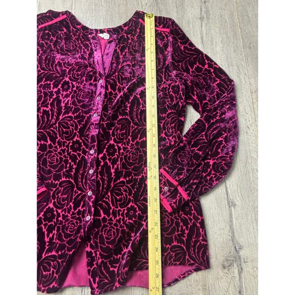 Sundance Velvet Burnout Floral Button Down Blouse Top Pink Purple Sz Small - Picture 2 of 8
